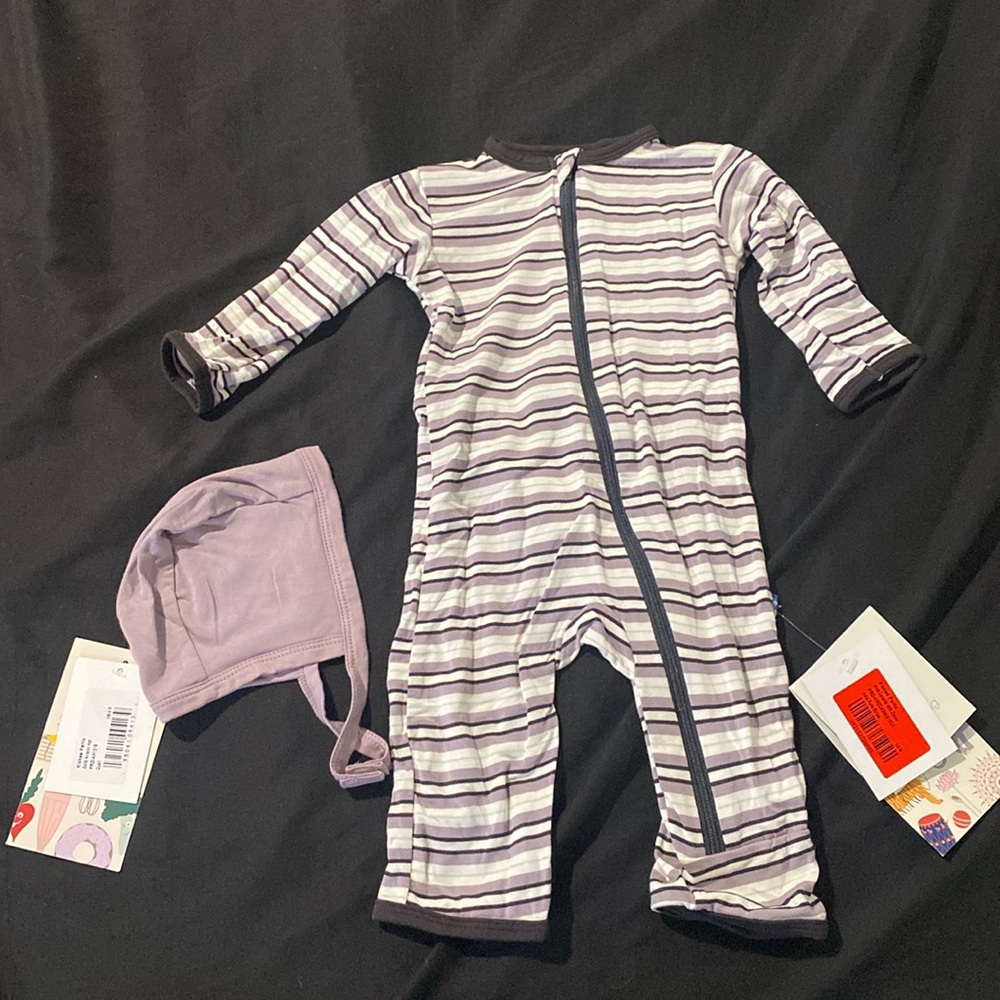 0-3 months kickeepants set - coverall and aviator hat - new with tags 66|A3 - Picture 1 of 4